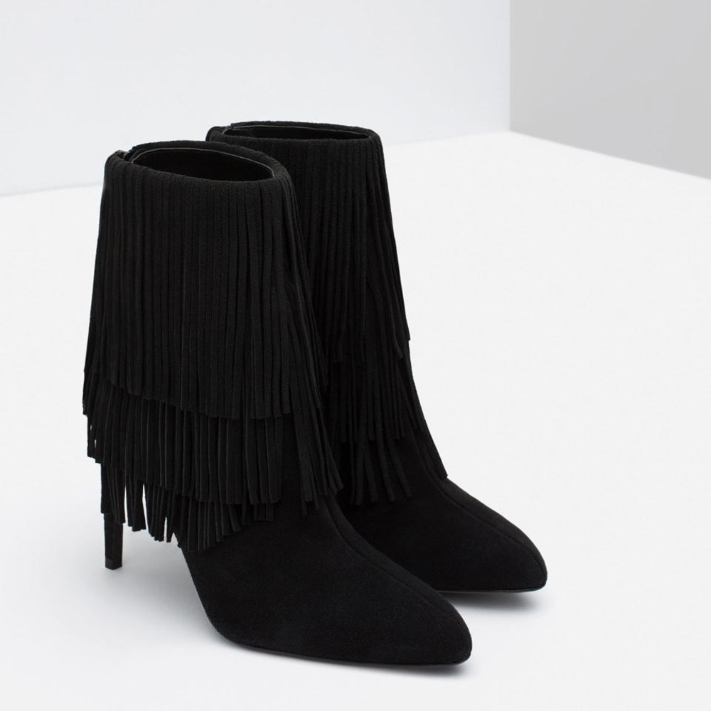 NEW Zara Leather Fringe Boots